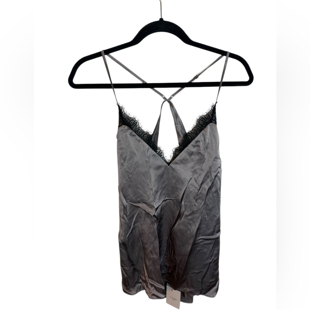 Nwt Cami NYC Gray Silk Lace Open Back Camisole